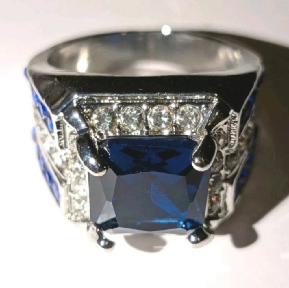 Sapphire Lab Created diamond Mens Ring Sz 9